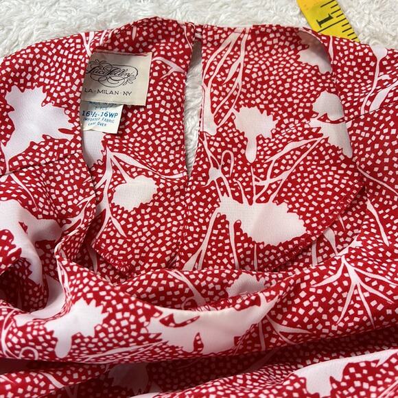 Vintage Luci Pellini red and white floral patterned midi secretary day dress 16P - Picture 9 of 9